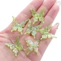 Hellgrüne schimmernde Schmetterling Anhänger aus Resin für DIY Schmuck 6er Set - 25x25mm (20 Stück/Packung) / AB-Farbe - Grün
