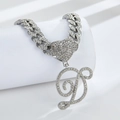 Collier gourmette argentée avec cœur glacé et pendentif lettre D cursive - Lettre D Argentée