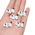 Handmade ceramic puppy button with blue polka dots and black ears for DIY jewelry crafts - Spotted Puppy (#08)