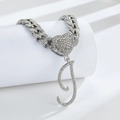 Collier cubain argenté avec pendentifs en forme de cœur et de lettre J en cristaux - Lettre I Argentée