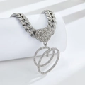 Collier gourmette hip hop avec fermoir coeur et pendentif lettre D serti de strass - Lettre O Argentée