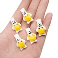 Handcrafted white ceramic rabbit beads with yellow accents for DIY jewelry and crafts - Overalls Rabbit (#15)