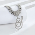 Collier à maillons cubains argentés hip hop avec pendentif cœur et lettre E - Lettre S Argentée