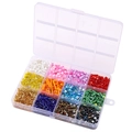 12-grid seed bead jewelry making kit with colorful round and bugle beads in plastic box - Multi-Grid Mixed Color Set