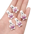 DIY cartoon rabbit ceramic beads with purple hand-painted detail for handmade jewelry - Overalls Rabbit (#22)