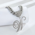 Collier gourmette argenté avec pendentif cœur et lettre W orné de cristaux brillants - Lettre W Argentée