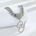 Collier gourmette argenté glacé avec cœur serti et pendentif lettre Y cursive - Lettre Y Argentée