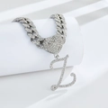 Collier maille cubaine hip-hop avec cœur serti et pendentif lettre L en argent - Lettre Z Argentée