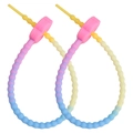 Pair of gradient macaron silicone flower cable ties for DIY keychains and bag charms - Deep Pink Head