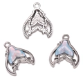 Three-piece ocean whale tail alloy pendants with dreamy gradient resin and star accents - Whale Tail (Blue Glass) / 1 Piece/Pack (17x21mm) / White Gold