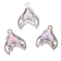 Silver crescent moon and star alloy charms with iridescent pink purple inserts - Whale Tail (Pink Glass) / 1 Piece/Pack (17x21mm) / White Gold