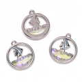 Three nautical sailboat pendant charms with purple yellow crystals and blue enamel trim - Small Fish (Purple Glass) / 1 Piece/Pack (16x18mm) / White Gold