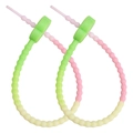Set of 2 gradient plum blossom silicone cable ties with durable clover head design - Green Head