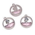 Three-piece silver alloy and pink crystal ocean charms with dolphin and wave motifs - Small Fish (Pink Glass) / 1 Piece/Pack (16x18mm) / White Gold