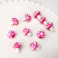 Pink and white polka dot mushroom glass beads for DIY jewelry making and bracelets - 17x16mm / Rose Red with White Dots Mushroom