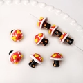 Hand-painted red and black mushroom glass beads with heart patterns for DIY jewelry making - 17x16mm / Orange with Hearts and White Dots Mushroom