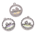 Silver whale tail ocean pendant with AB glass inlay for DIY jewelry making - Whale (Purple Glass) / 1 Piece/Pack (16x18mm) / White Gold