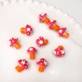 Hand-painted mushroom lampwork bead in red and orange for DIY jewelry making - 17x16mm / Red with Stars and Blue Dots Mushroom