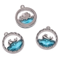Silver alloy whale tail pendant with sea blue faceted crystal for DIY jewelry making - Whale (Blue Glass) / 1 Piece/Pack (16x18mm) / White Gold
