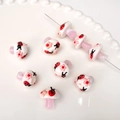 Handmade mushroom glass beads with ladybug and floral patterns for DIY jewelry making - 17x16mm / White with Strawberry and Small Flower Mushroom