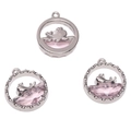 Pink faceted crystal pendant with bird silhouette and silver alloy frame for DIY jewelry - Whale (Pink Glass) / 1 Piece/Pack (16x18mm) / White Gold