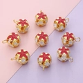 Golden 18mm cloisonne hollow bell pendants with red floral enamel for DIY jewelry - 18mm (Hole approx 4mm) / 5 Pieces / Red