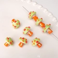 Green glass mushroom beads with orange spots for DIY handmade jewelry and bracelets - 17x16mm / Green with Orange and Red Dots Mushroom