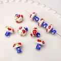 DIY glass mushroom beads in deep blue and white for handmade bracelets and jewelry - 17x16mm / White with Strawberry and Heart Mushroom