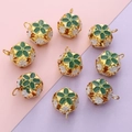 Golden 14mm hollow bell pendants with green floral enamel patterns for DIY jewelry - Dark Green