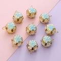 Sky blue cloisonne hollow flower bells with gold finish for DIY jewelry crafts - Blue