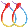 Two gradient silicone zip ties with plum flower heads for DIY keychains and bag charms - Red Head