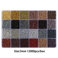 Kit de 24 couleurs de perles de verre 3mm en boîte de rangement pour bijoux DIY faits main - 3mm / Style Métallique Sombre