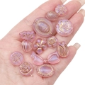 Perle in acrilico rosa e viola con bordi dorati retrò per gioielli fai da te - Stile Misto Tracciato Oro Aurora / 20g/Confezione (circa 15-30 pezzi) / Rosa