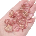 Perline acriliche rosa satinato con bordo dorato per braccialetti fai da te - Stile Misto Tracciato Oro Trasparente Smerigliato / 20g/Confezione (circa 15-30 pezzi) / Rosa