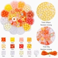 DIY warm tone acrylic bead set in flower box with charms and elastic cord - Orange Barbie