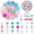DIY jewelry kit with pastel beads in a flower-shaped box and elastic strings - Pink Blue Rose