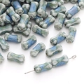 DIY ceramic bone beads with blue and green marble glaze for handmade bracelets - Hand-painted Bone Style / 2 Pcs/Pack (6x12mm) / Medium Blue