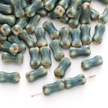 Blue bone shaped ceramic beads with rustic glaze finish for DIY jewelry making - Hand-painted Bone Style / 2 Pcs/Pack (6x12mm) / Teal