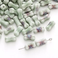 Green 6x12mm bone-shaped ceramic beads with vintage brown spots for DIY jewelry - Hand-painted Bone Style / 2 Pcs/Pack (6x12mm) / Matcha Green