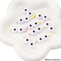 Yeux de poupée blancs en acrylique avec points roses et jaunes pour loisirs créatifs - Style Œil à Points Jaunes et Roses Grand (36x14mm) / 5 Pièces/Paquet / Multicolore