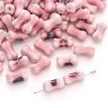 Pink and white bone-shaped ceramic beads with kiln glaze spots for DIY jewelry crafting - Hand-painted Bone Style / 2 Pcs/Pack (6x12mm) / Pink