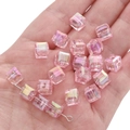 8mm pink iridescent acrylic cube beads with AB coating for DIY jewelry making - 8mm (Hole Approx 1.5mm) / Pink (10 Pieces/Pack)