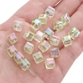 8mm iridescent square acrylic beads in light green with AB coating for DIY crafts - 8mm (Hole Approx 1.5mm) / Green (10 Pieces/Pack)