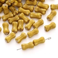 Ginger yellow bone-shaped ceramic spacer beads with dark brown spotted texture for DIY jewelry - Hand-painted Bone Style / 2 Pcs/Pack (6x12mm) / Mustard Yellow