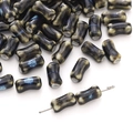 6x12mm ceramic small bone beads in dark brown with blue kiln-changed glaze for DIY crafts - Hand-painted Bone Style / 2 Pcs/Pack (6x12mm) / Black and Blue