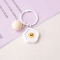Cute macaron resin smiley face keychain with beige spherical bead and flower petal pendant - Flower Style / Bead 16mm/Plate 26mm/Total 6cm / White