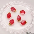 Set of 6 strawberry glass pendants with green leaves and gold loops for DIY jewelry - Strawberry Shape / 2 Pieces/Pack (Approx 12x17mm / Hole Approx 1mm) / Transparent Red