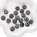 Cuentas negras planas y redondas con patrón de cara sonriente para hacer joyas de DIY - 1 Pieza por Paquete / Cara Sonriente Negra Blanca (14x6mm)