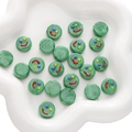 Cuentas de vidrio verdes con textura de ondas y cara sonriente para joyería artesanal - 1 Pieza por Paquete / Cara Sonriente Colorida Verde (14x6mm)