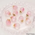 Pink glazed peach charms 13x17mm for DIY jewelry making with gold leaves - Green Leaf Peach Shape / 2 Pieces/Pack (Approx 13x17mm / Hole Approx 1mm) / Transparent Light Pink
